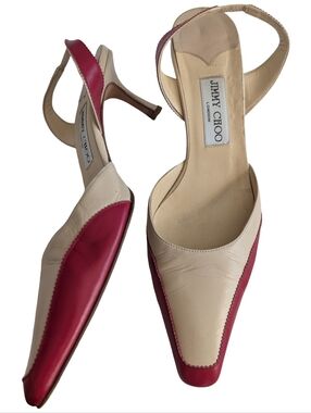 Vintage Jimmy Choo London two-tone leather slingback kitten heels